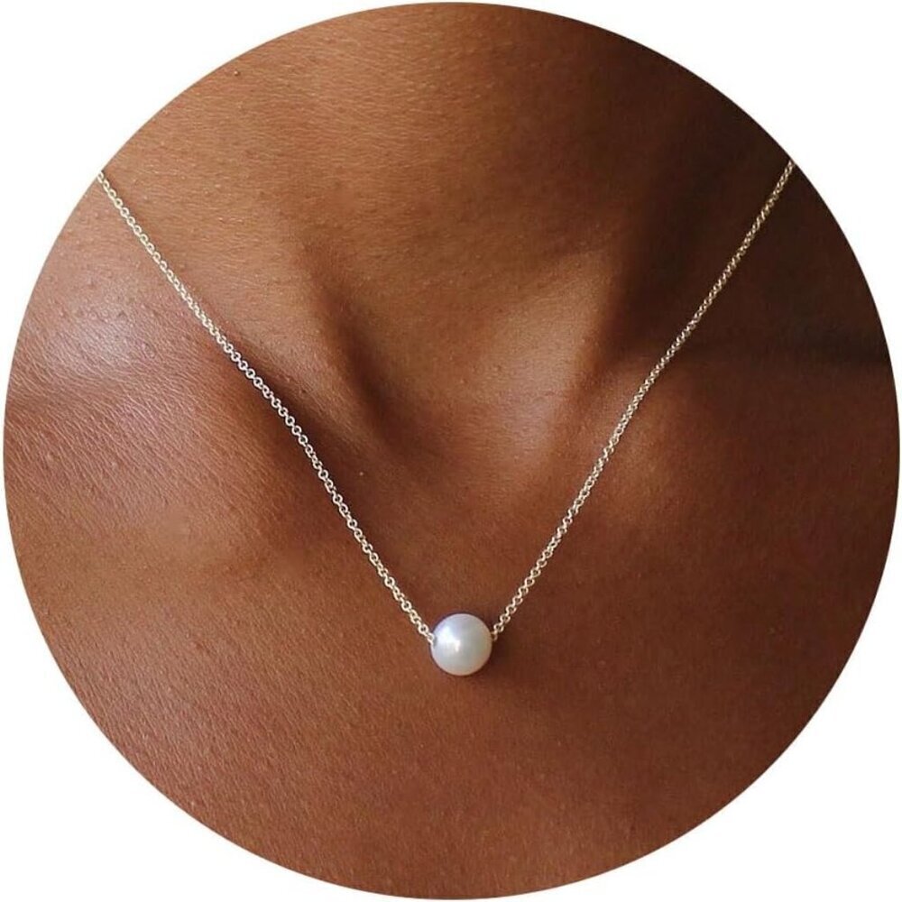 Pearl Necklace Women 14k Gold Plated Dainty Minimalist Jewelry Gift